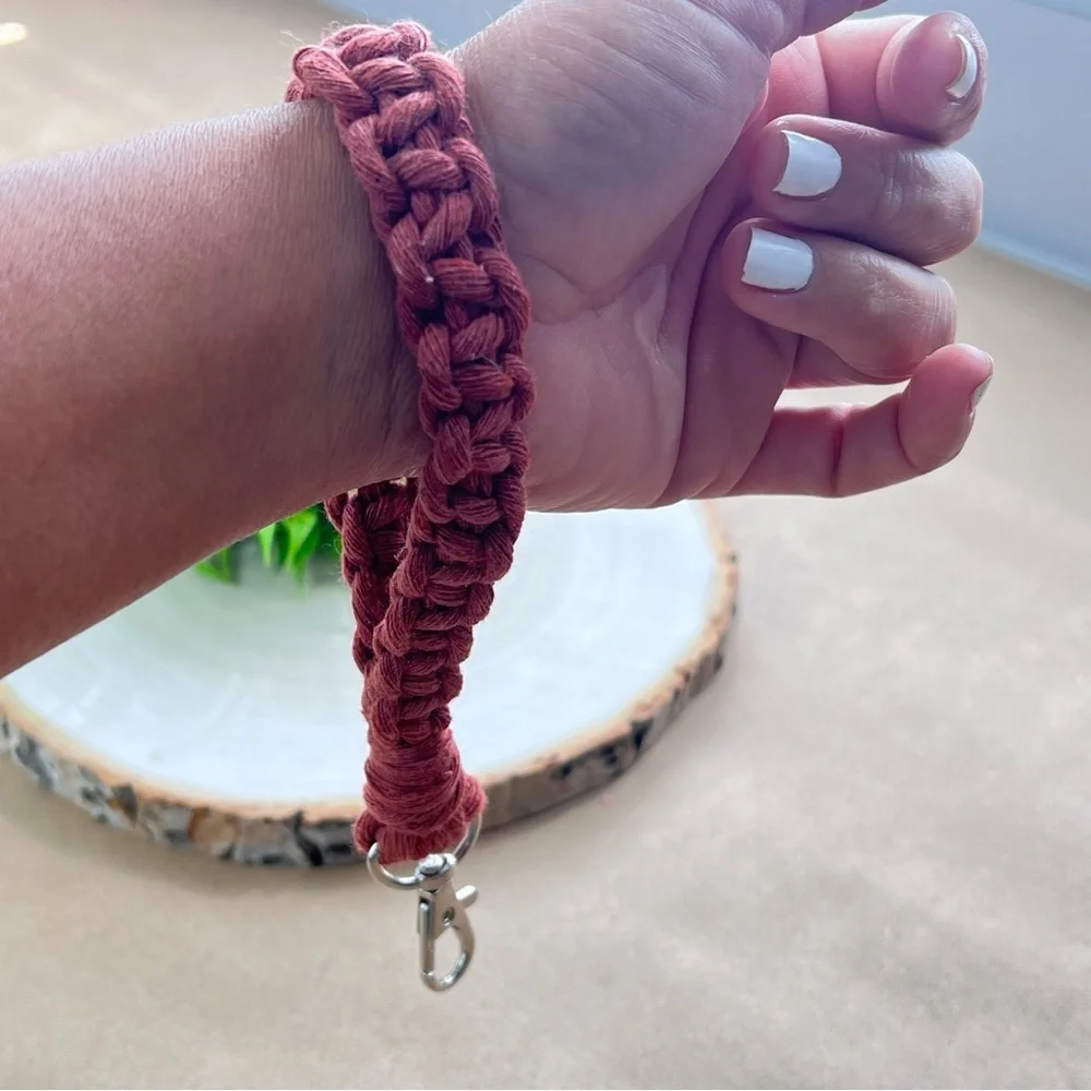 Boho Handcrafted Macrame Wristlet Brick color Keychain